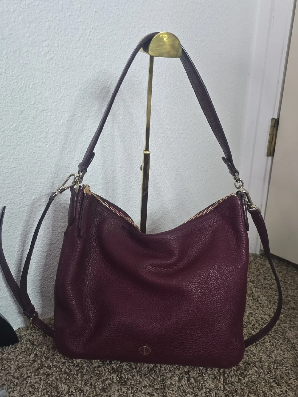 Kate Spade Cherrywood Polly Medium Leather Medium Hobo Satchel W Silver (EUC) ♠️